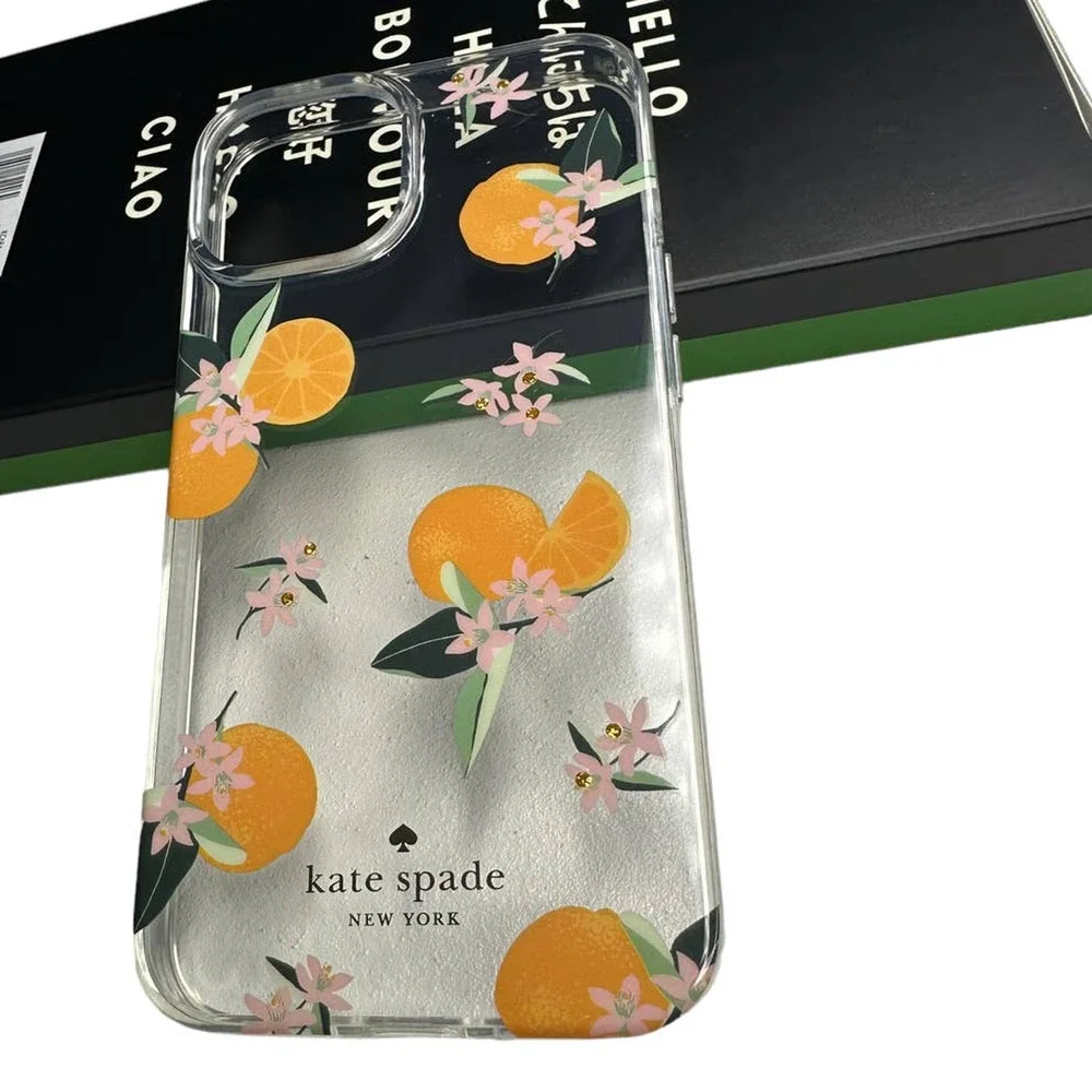 Kate Spade Orange Toss iPhone 14 PRO MAX Jeweled Clear Case